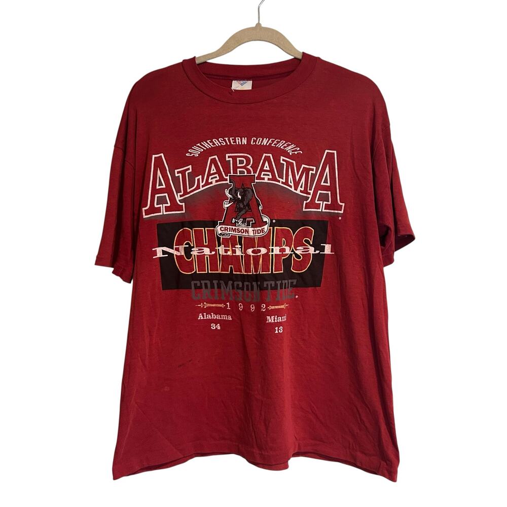 Vintage 90s Alabama Crimson Tide 1992 National Champs Single Stitch Tee Size XL